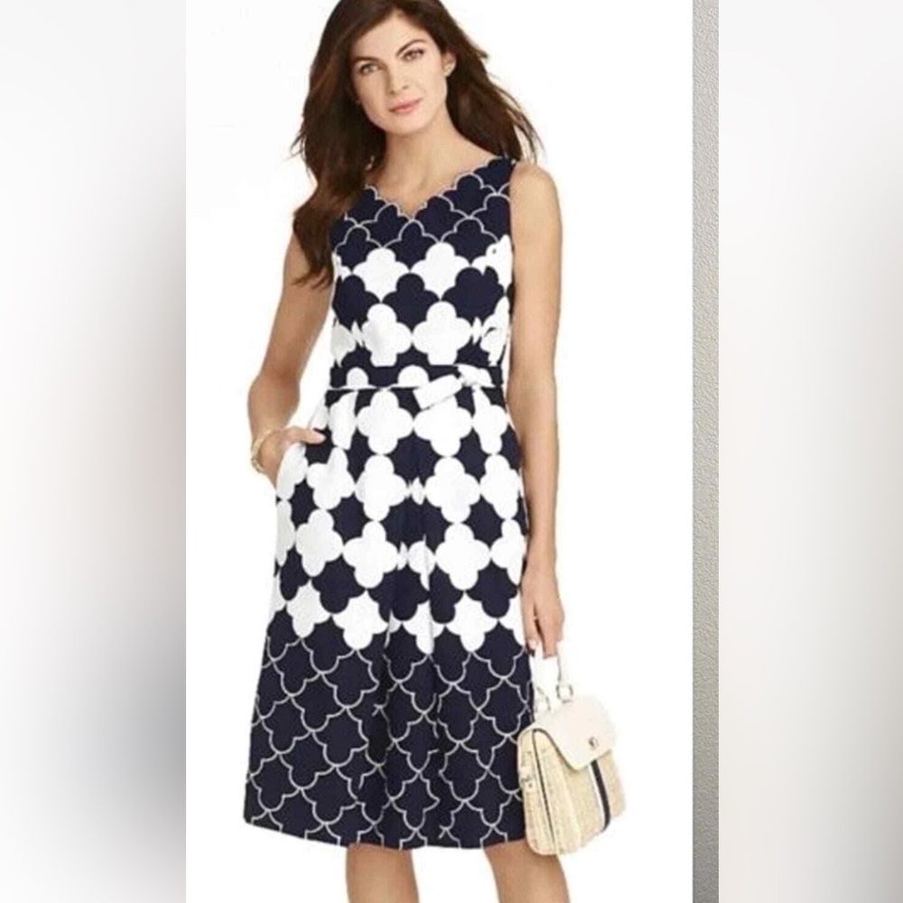 Talbots navy and White A-Line midi dress- worn once. 159 retail